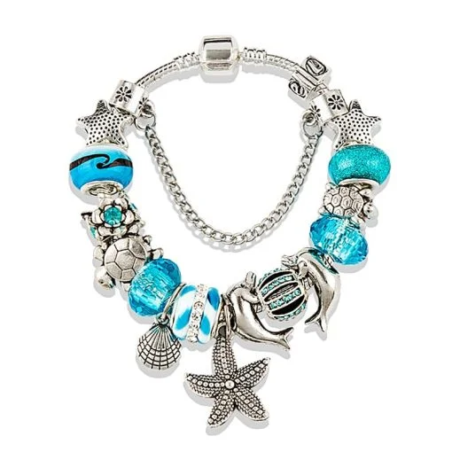 Aqua Blue European Bracelet with Nautical Theme