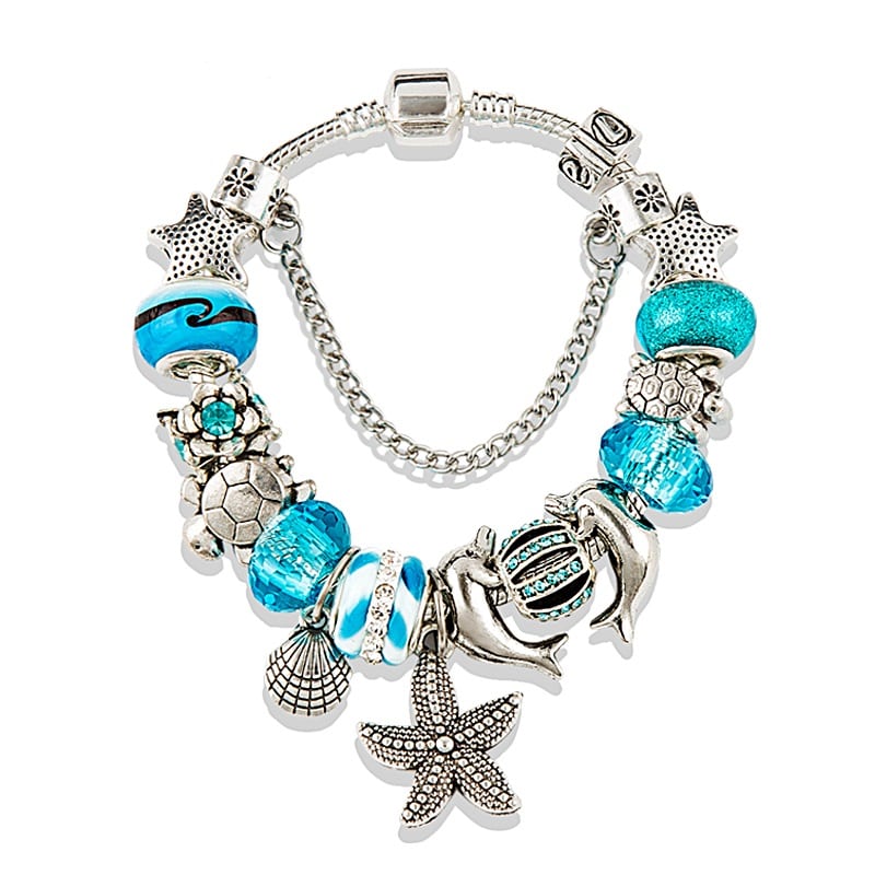 Aqua Blue European Bracelet with Nautical Theme - Beaded Necklaces