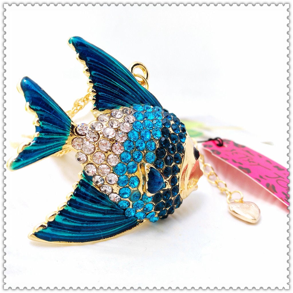 Betsey Johnson Necklace Fish RAINBOW Tropical Fish Gold Crystals