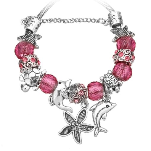 Dark Pink European Bracelet with Nautical Theme