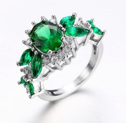 Gorgeous Green Crystal 18K White Gold Filled Fancy Ring