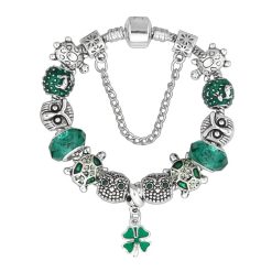 Green European Bracelet with Clover Pendant
