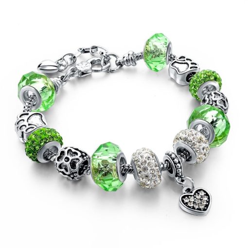 Green European Bracelet with Heart Pendant