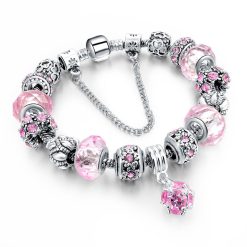 Pink European Bracelet with Gemstone Pendant
