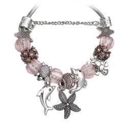 Pink European Bracelet with Nautical Theme