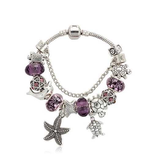 Purple European Bracelet with Nautical Theme