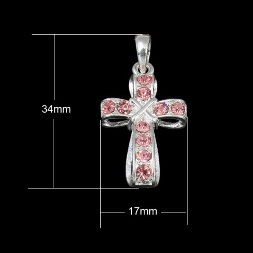 1pc Pink Gemstone Cross Charm Size